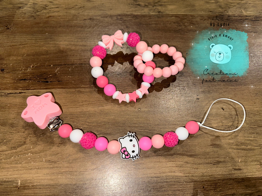 Duo Attache tétine + anneau de 🦷 Hello Kitty